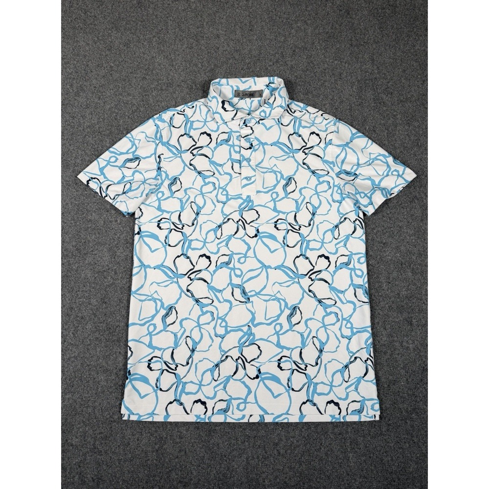 G/FORE Men's Small Blush Floral Performance Golf Polo Shirt Stretch Blue White - Picture 1 of 11